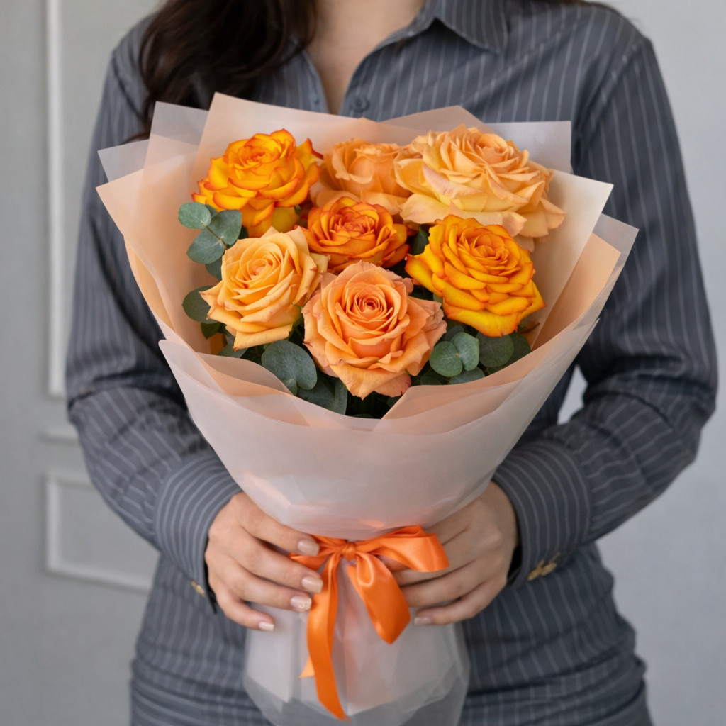 Букет из роз «Персиковое настроение»