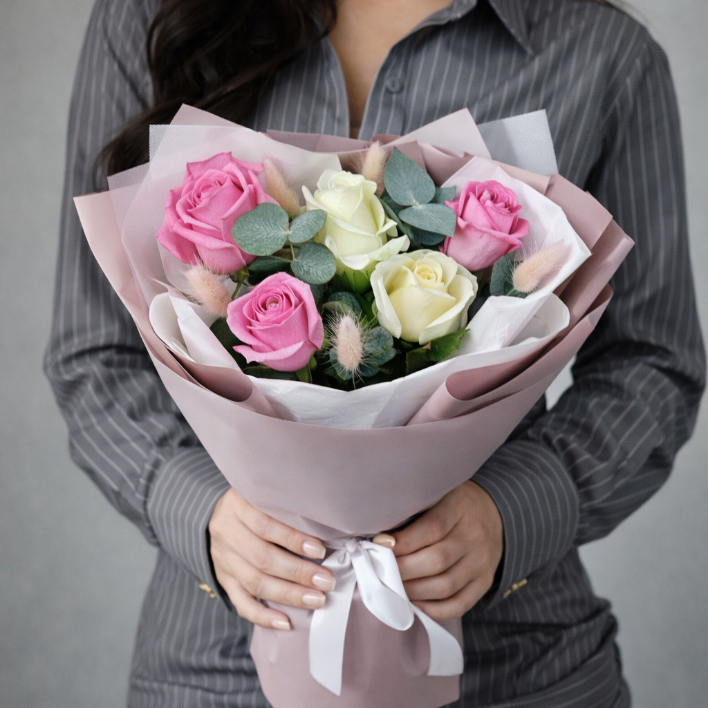 Букет из роз «Пудровая нежность»